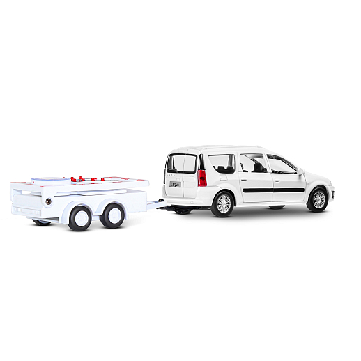 ТМ "Автопанорама" Машинка металлическая 1:43, LADA LARGUS белая, откр. 2 двери., инерция + прицеп с дорожными знаками в Джамбо Тойз #9