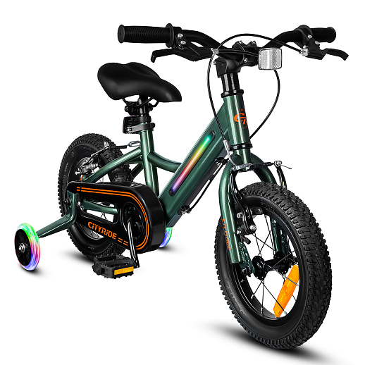 Велосипед двухколесный CITYRIDE, модель CR-B2-11FU, рама сталь, колеса алюминий 12", v-brake тормоза, встроенная в раму подсветка, балансирные колёса, цвет зеленый в Джамбо Тойз