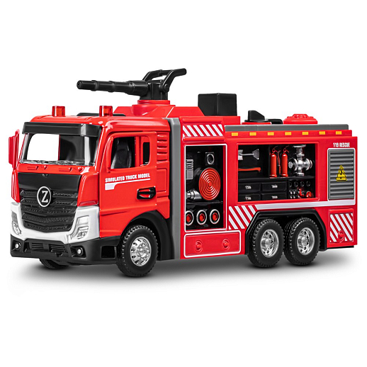 Пожарная металлическая машинка , красный, откр. двери, инерция, спрей, 22*6,5*11 см, в/к в Джамбо Тойз #7