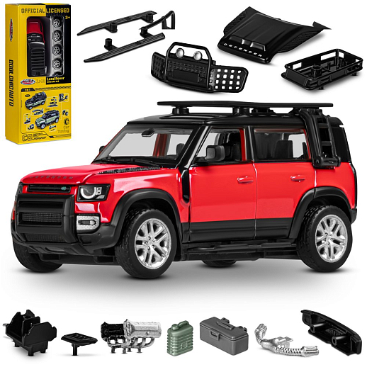 Машинка металлическая 1:43 2020 Land Rover Defender 110, красный, тюнинг, откр. двери, свободный ход колес, в/к 23,5*10*4 см в Джамбо Тойз