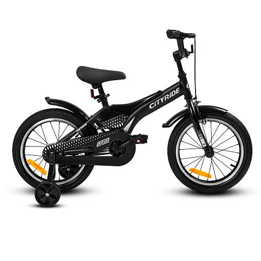 Детский велосипед "Cityride REVO", модель CR-B2-05, рама сталь, кожух цепи 100%, обода алюм. 16", втулки сталь, покрышки 2,125, страх. колеса, руль сталь. вынос сталь, задние ножные тормоза, передний клещевой, крылья пластик, отражатели пер/зад и на спицах, цвет чёрный в Джамбо Тойз #2