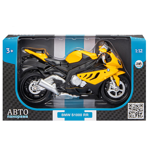 ТМ "Автопанорама" Мотоцикл металл. 1:12 BMW S1000RR, желтый, свободный ход колес, в/к 7,1*11,7*20,6 см в Джамбо Тойз #2