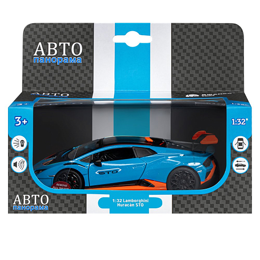 ТМ "Автопанорама" Машинка металлическая, 1:32 Lamborghini STO, голубой, принт, откр. двери и багажник, свет, звук, инерция, в/к 17,5*12,5*6,5 см в Джамбо Тойз #23