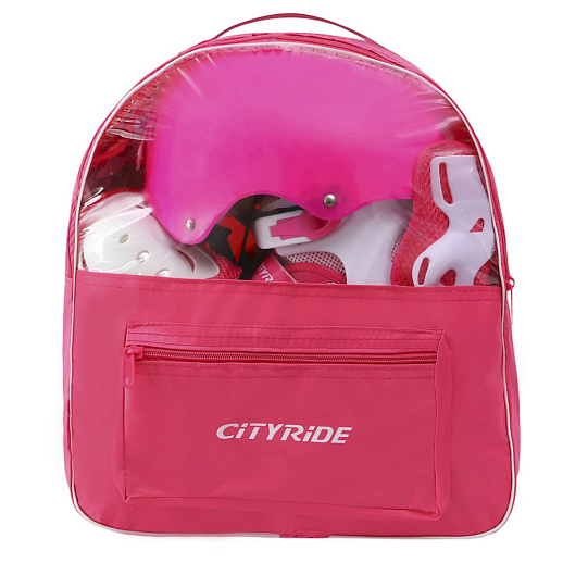 "CITY-RIDE" Комплект (ролики, защита, шлем, конусы 5 шт), переднее колесо со светом, S размер (29-33), ABEC 7, цвет розов в н/сумке в Джамбо Тойз #3