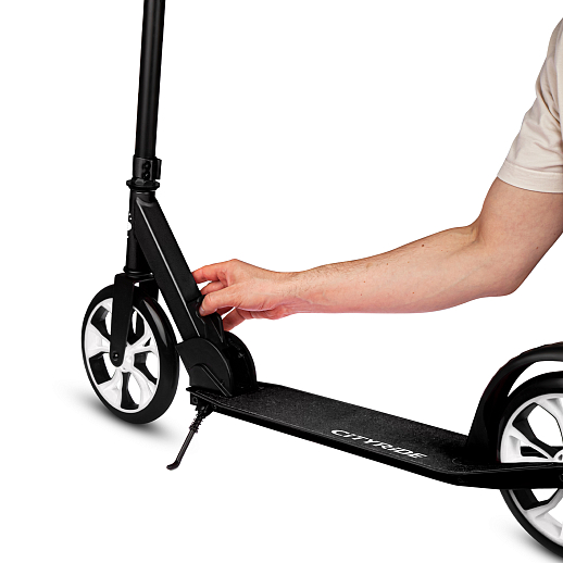 Двухколесный самокат CITYRIDE 200, в/к, ал. 50/50%, t-bar сталь, грипсы 135мм TPR, колеса PU 200/200, 86A, подножка, abec 9  в Джамбо Тойз #8