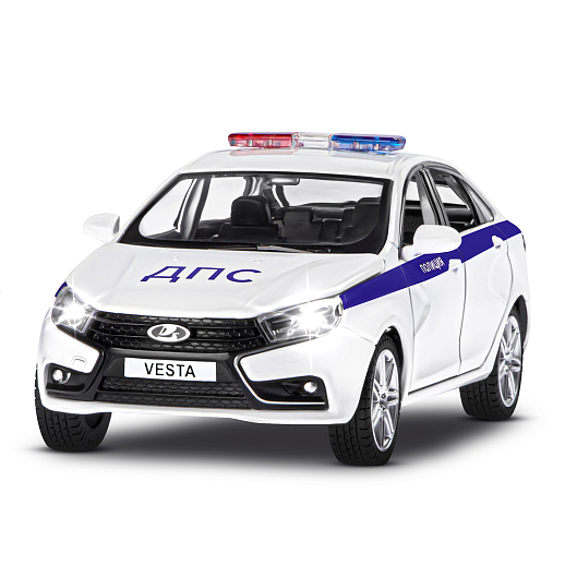 Машинка металлическая Автопанорама, инерционная, коллекционная модель LADA VESTA "Полиция" седан, масштаб 1:24, свет, звук, открываются 4 двери, капот, багажник, белый, в/к 24,5*12,5*10,5 см в Джамбо Тойз #5