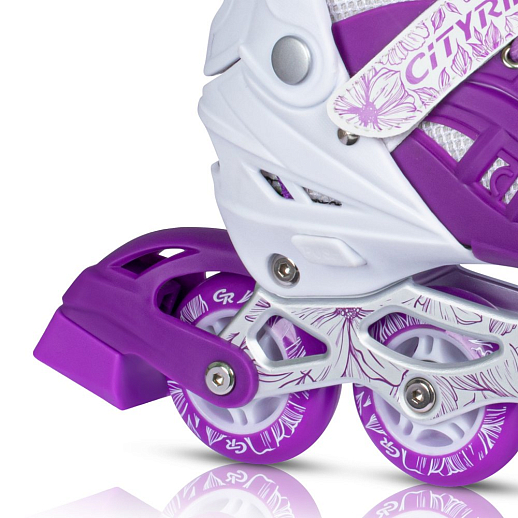 Роликовые коньки CITYRIDE, белый-фиолетовый, PU колеса, переднее колесо со светом, подшипники ABEC 7, пластиковый мысок, в/к 5сл гофорокартон в Джамбо Тойз #3