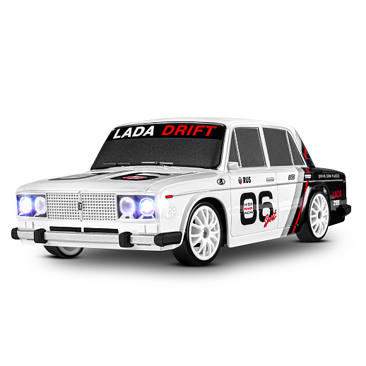 AUTODRIVE Р/У Машина для дрифта LADA 2106,М1:24,2.4GHz,4WD,свет фар,4 доп.колеса,конусы,с аккум.,цв. белый/серебро/черн.,в/к 20,5*13*13см в Джамбо Тойз #5