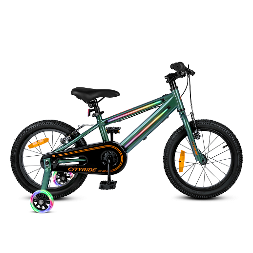 Велосипед двухколесный CITYRIDE, модель CR-B2-10FU, рама сталь, колеса алюминий 16", v-brake тормоза, встроенная в раму подсветка, балансирные колёса, цвет зеленый в Джамбо Тойз #6