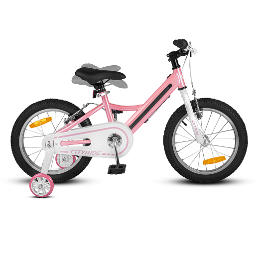 Велосипед двухколесный CITYRIDE, модель CR-B2-11FU, рама сталь, колеса алюминий 16", v-brake тормоза, встроенная в раму подсветка, балансирные колёса, цвет розовый в Джамбо Тойз #4