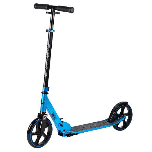 Двухколесный самокат CITY-RIDE 200, ал. 50/50%, t-bar сталь, грипсы 135мм TPR, колеса PU 200/200, 86A, подножка, abec 9, цвет Голубой в Джамбо Тойз #2