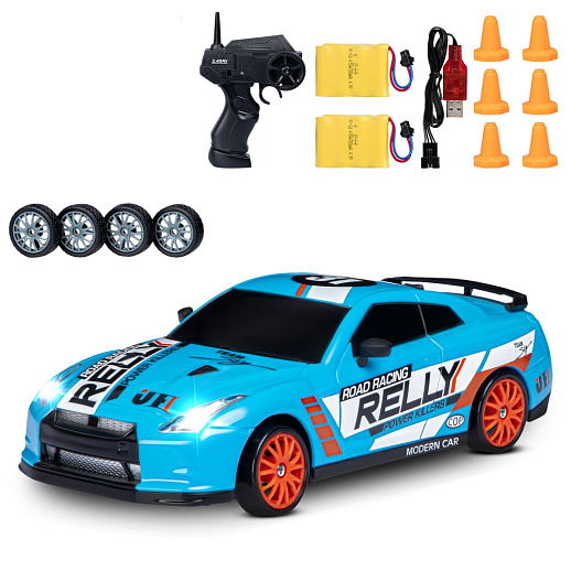 Машинка скоростная для дрифта на радиоуправлении AUTODRIVE, 1:24 2.4G, 4WD, 4 канала: вперед/назад, повороты, сменные шины, свет, с зарядкой, цвет голубой, в/к 24,1х10,3х23,7 см в Джамбо Тойз #12