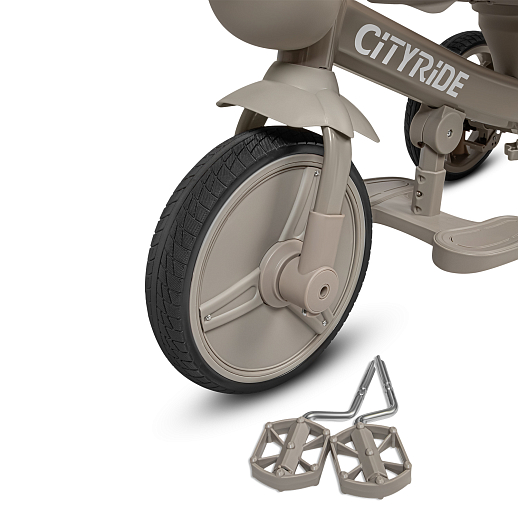 Трехколесные велосипед CITYRIDE, металл,  колеса PVC 12"/10", попрот. наколон. Сиденье с крышей,  род ручка, наклон руль, функц. фара, тормоз, корзинка в Джамбо Тойз #18