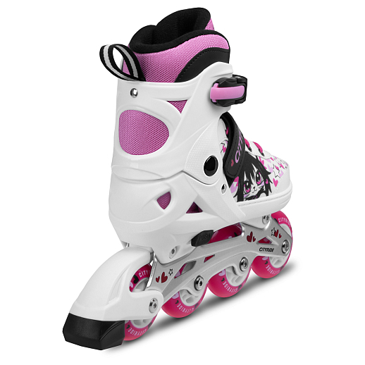 "CITY-RIDE" Комплект (ролики, защита, шлем, сумка), передне колесо со светом, колеса PU, подшипник ABEC 7, цвет белый-розовый в н/сумке, в/к в Джамбо Тойз #23