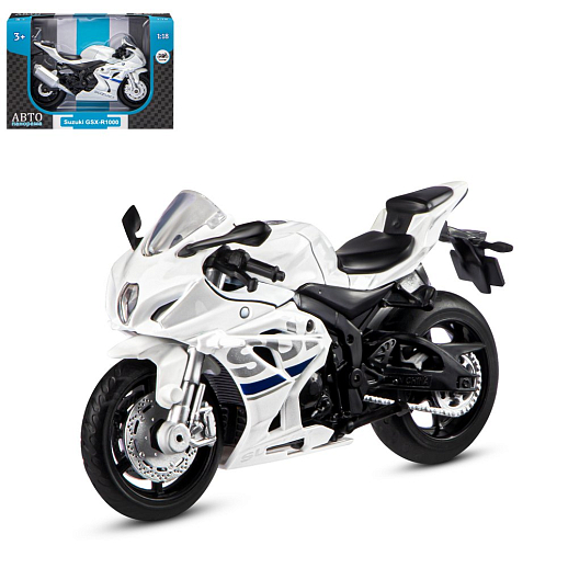 ТМ "Автопанорама" Мотоцикл металл. 1:18 SUZUKI GSR-R1000, белый, свободный ход колес, в/к 9,2 х 4,5 х 14 см в Джамбо Тойз
