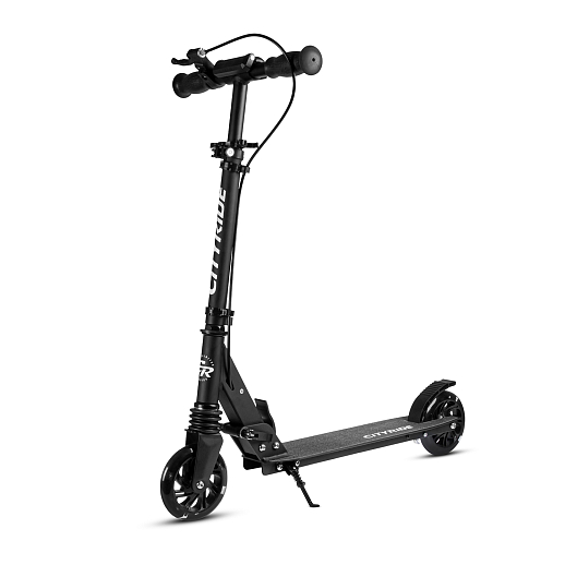 2хкол. самокат CITYRIDE 120MM, ал. 100%. Аморт. передний. Колеса PU 120/120 мм. Подшипники: Abec-9. Грипсы: резина. Хомуты анод, замок на руле. Ручной задний тормоз. Черный в Джамбо Тойз