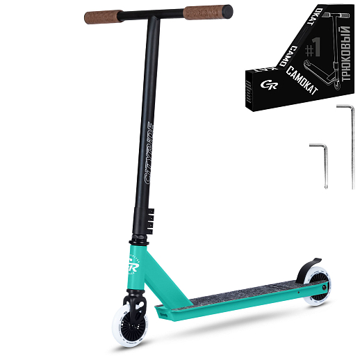Трюковый самокат CITYRIDE TEMPO, T-bar сталь 50*52см, дека алюм.49*9,5см, колеса PU 86A 100мм, пластик диск, вилка резьб., хомут 4б., цвет Бирюзовый  в Джамбо Тойз