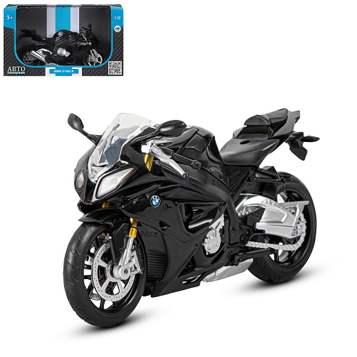 ТМ "Автопанорама" Мотоцикл металл. 1:12 BMW S1000R, черный, свободный ход колес, в/к 7,1*11,7*20,6 см в Джамбо Тойз