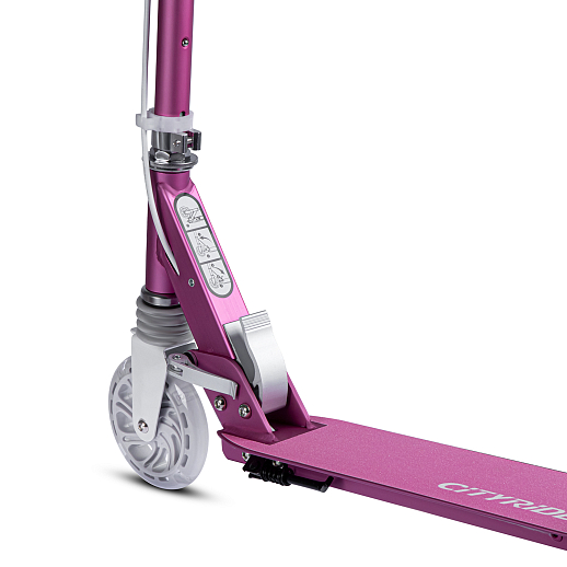 2хкол. самокат CITYRIDE 120MM, ал. 100%. Аморт. передний. Колеса PU 120/120 мм. Подшипники: Abec-9. Грипсы: резина. Хомуты анод, замок на руле. Ручной задний тормоз. Розовый в Джамбо Тойз #6