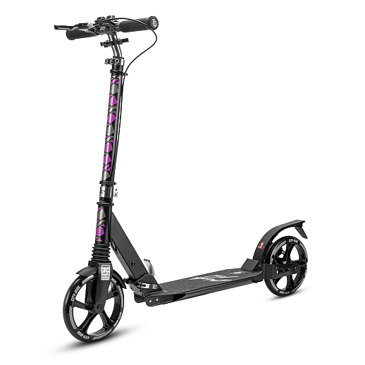 Двухколесный самокат CITYRIDE 200, 100% алюм., диск.тормоз. Дека: 46,5*13,5 см., руль: 90,5-105,5 см. Подножка. Аморт. передний/задний. Колеса PU 200/200 мм. Подшипники: Abec-9. Грипсы: резина. Хомуты хром, замок на руле. Ручной дисковый задний тормоз. в Джамбо Тойз
