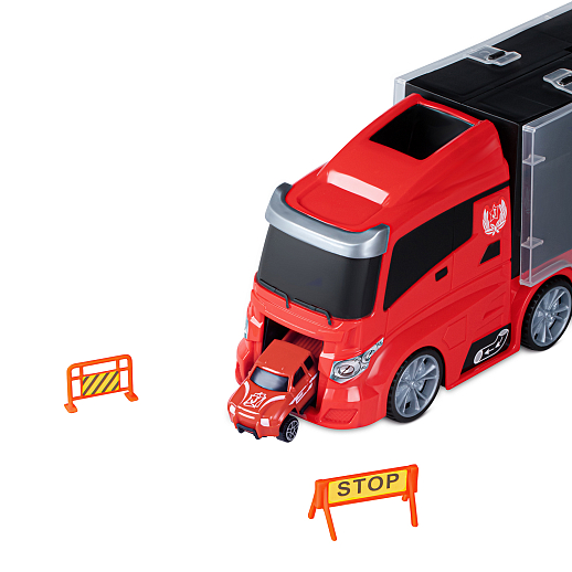 AUTODRIVE Автовоз с набором транспорта, в компл. 5 машинок,вертолет,4 знака, в/к 41*14,5*10 см в Джамбо Тойз #9