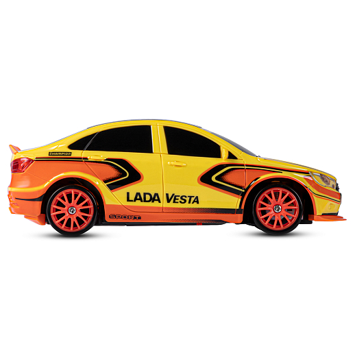 AUTODRIVE Р/У Машина для дрифта Lada Vesta,М1:24,2.4GHz,4WD,свет фар,4 доп.колеса,конусы,в компл. 2 аккум.,USB кабель,цвет желтый,в/к 24,1*10,3*23,7см в Джамбо Тойз #14