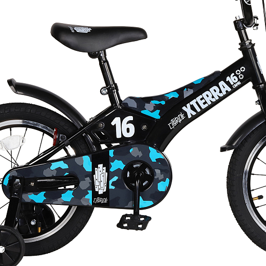 Детский велосипед "City-Ride XTERRA" -рама сталь, кожух цепи 100%, диски алюм. 16, втулки сталь,  покрышки 2,125, страх. колеса, руль сталь. штем сталь, задние ножные тормоза, передний V-brake , звоночек, крылья пластик, отражатели пер/зад на спицах + верхнее правое перо. в Джамбо Тойз #2