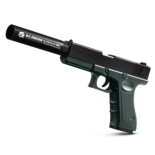 Пистолет с мягкими пулями, с глушителем, пули с гильзами, зелёный/чёрный, 25*17*7 см, в/к в Джамбо Тойз #2