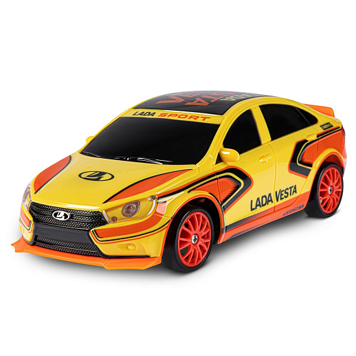 AUTODRIVE Р/У Машина для дрифта Lada Vesta,М1:24,2.4GHz,4WD,свет фар,4 доп.колеса,конусы,в компл. 2 аккум.,USB кабель,цвет желтый,в/к 24,1*10,3*23,7см в Джамбо Тойз #10