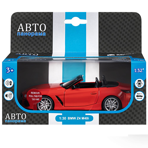 ТМ "Автопанорама" Машинка металлическая 1:30 BMW Z4 M40i, красный, свет, звук,откр. двери, инерция, в/к 17,5*12,5*6,5 см в Джамбо Тойз #20
