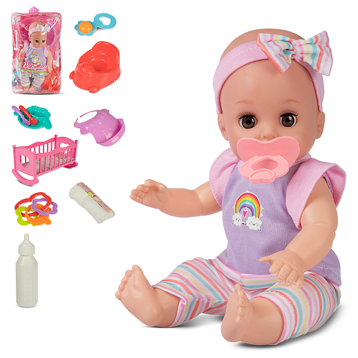 ТМ "Amore Bello" Пупс 14 см, русский язык, Шаинский, пьет и писает: набор с кроваткой, фиолетовый, в/п в Джамбо Тойз