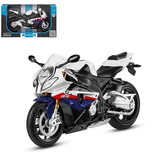 ТМ "Автопанорама" Мотоцикл металл. 1:12 BMW S1000RR, белый, свободный ход колес, в/к 7,1*11,7*20,6 см в Джамбо Тойз