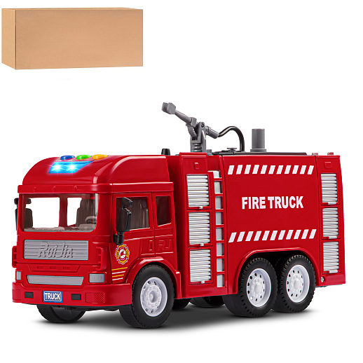 Фрикционная машина "Пожарная" на бат.,со светом и звуком, стреляет водой, красный, в/к 35,5х12,5х19,5 см в Джамбо Тойз