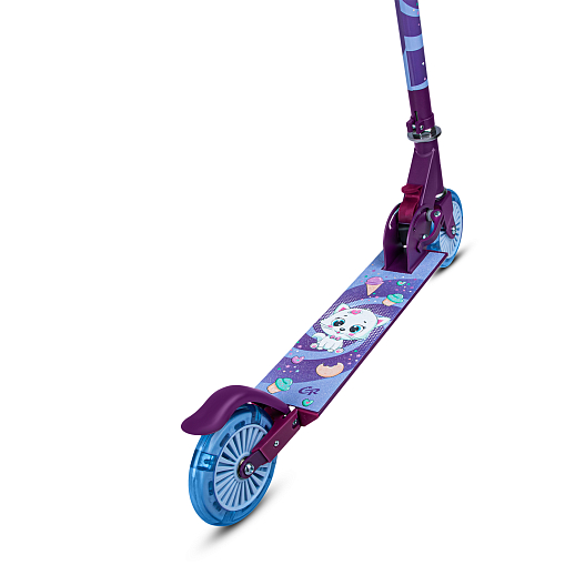 Двухкол. самокат CITYRIDE, ал. 50/50% , t-bar алюм, дека сталь, грипсы 95мм TPR, колеса PVC 120/120 мм, фиолетовый с принтом в Джамбо Тойз #8