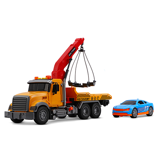 AUTODRIVE Фрикционный Эвакуатор с машинкой,помповый механизм,звук,свет,на бат.,в/к 41,5*14*21см в Джамбо Тойз #6