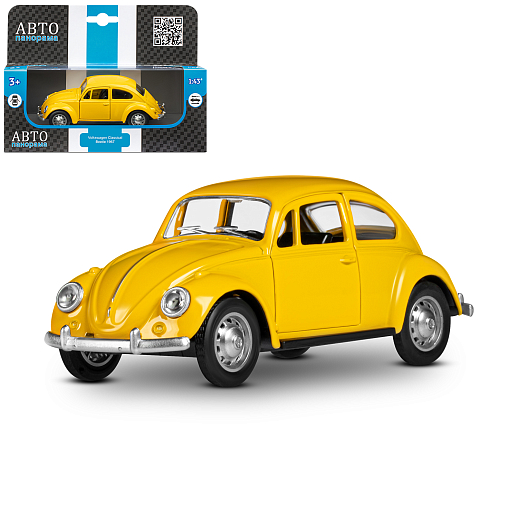 ТМ "Автопанорама" Машинка металлическая 1:36 Volkswagen Classical  Beetle 1967, желтая, откр. двери, инерция, в/к 17,5*12,5*6,5 см в Джамбо Тойз