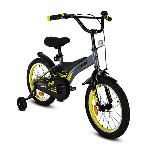 Детский велосипед "Cityride REVO" -рама сталь, кожух цепи 100%, диски алюм. 16, втулки сталь, покрышки 2,125, страх. колеса, руль сталь. штем сталь, задние ножные тормоза, передний V-brake , звоночек, крылья пластик, отражатели пер/зад на спицах. в Джамбо Тойз