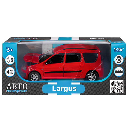 Машинка металлическая Автопанорама, инерционная, коллекционная модель LADA LARGUS, масштаб 1:24, свет, звук, открываются 4 двери, капот, багажник, красный, в/к 24,5*12,5*10,5 см в Джамбо Тойз #3