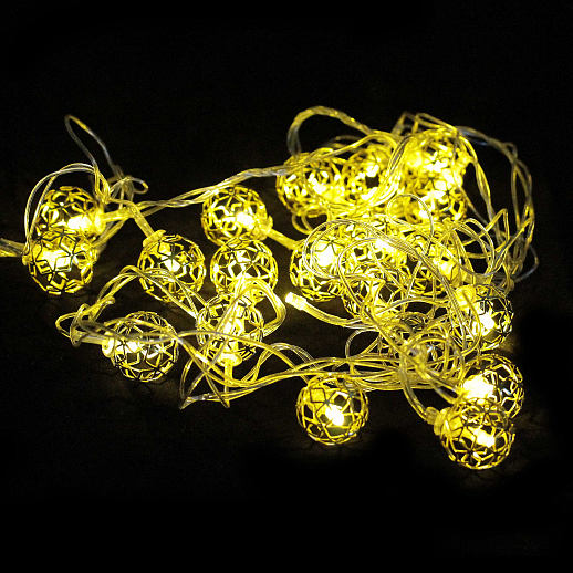 Гирлянда 20 ламп, 4м, жёлтый свет, в/к, материал - металл, в Джамбо Тойз