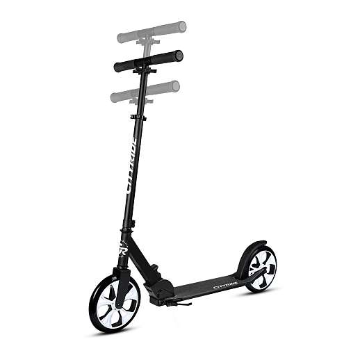 Двухколесный самокат CITYRIDE 200, ал. 50/50%, t-bar сталь, грипсы 135мм TPR, колеса PU 200/200, 86A, подножка, abec 9, черный в Джамбо Тойз #11