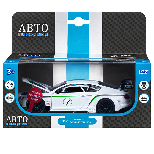 ТМ "Автопанорама" Машинка металлическая 1:32 Bentley Continental GT3, белый, свет, звук, откр. двери и капот, инерция, в/к 17,5*13,5*9 см в Джамбо Тойз #23