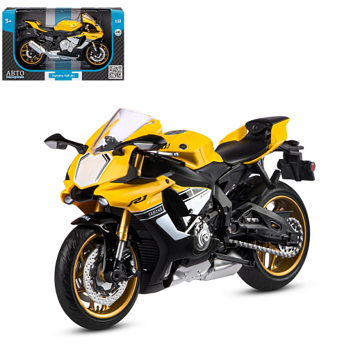 ТМ "Автопанорама" Мотоцикл металл. 1:12 YAMAHA YZF-R1, желтый, свободный ход колес, в/к 7,1*11,7*20,6 см в Джамбо Тойз