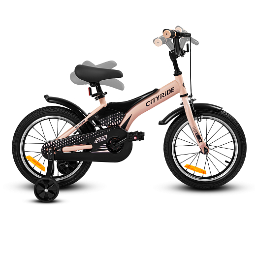 Детский велосипед "Cityride REVO", модель CR-B2-05, рама сталь, кожух цепи 100%, обода алюм. 16", втулки сталь, покрышки 2,125, страх. колеса, руль сталь. вынос сталь, задние ножные тормоза, передний клещевой, крылья пластик, отражатели пер/зад и на спицах, цвет розовый в Джамбо Тойз #12