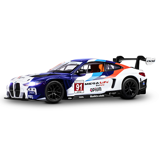 ТМ "Автопанорама" Машинка металлическая, 1:24 BMW M4 GT3, голубой, откр. двери и капот, свет, звук, свободный ход колес, в/к 24,5х12,5х10,5 см в Джамбо Тойз #3