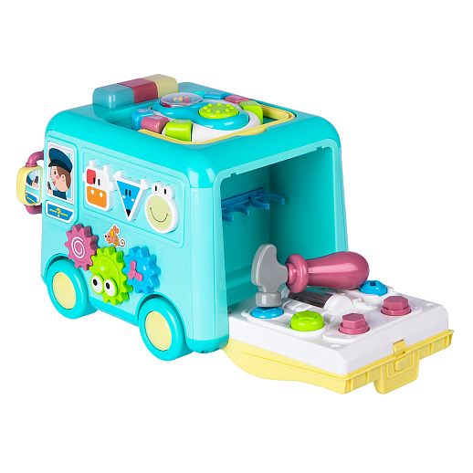 ТМ "Smart Baby" Развивающая игрушка "Автобус" цвет бирюзовый, Шаинский, 57 звуков, стихов, мелодий, песен. Сказки и загадки. Свет, звук, регулирующаяся громкость, в/к 31х22,5х23,5 см в Джамбо Тойз #15
