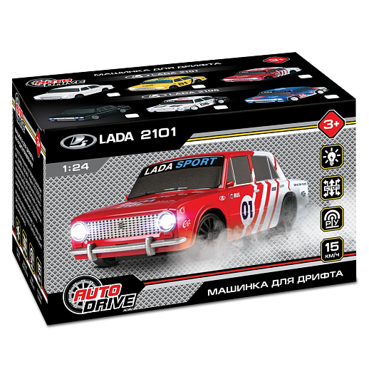 AUTODRIVE Р/У Машина для дрифта LADA 2101,М1:24,2.4GHz,4WD,свет фар,4 доп.колеса,конусы,с аккум.,цв. белый,в/к 20,5*13*13см в Джамбо Тойз #14