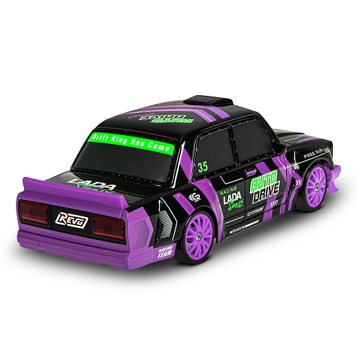AUTODRIVE Р/У Машина для дрифта LADA 2105,М1:24,2.4GHz,4WD,свет фар,4 доп.колеса,конусы,с аккум.,цв. черный с фиолет.акцентами,в/к 24*10,3*23,7см в Джамбо Тойз #5