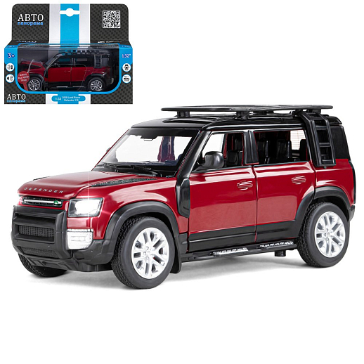ТМ "Автопанорама" Машинка металлическая 1:32 Land Rover Defender 110, красный, откр.4 двери, капот, багажник, свет, звук, свободный ход колес, в/к 17,5*13,5*9 см в Джамбо Тойз