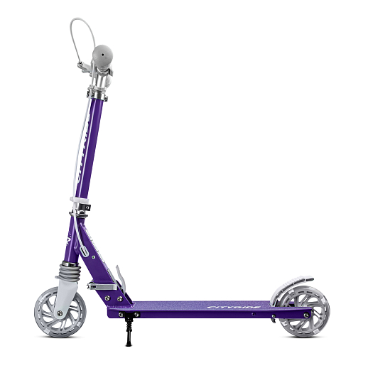 Двухколесный самокат CITY-RIDE 120, ал. 100%. Аморт. передний. Колеса PU 120/120 мм. Подшипники: Abec-9. Грипсы: резина. Хомуты анод, замок на руле. Ручной задний тормоз, фиолетовый в Джамбо Тойз #6