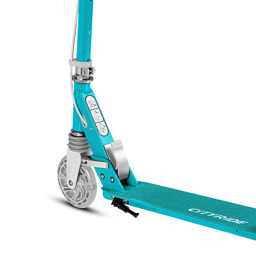 Двухколесный самокат CITY-RIDE 120, ал. 100%. Аморт. передний. Колеса PU 120/120 мм. Подшипники: Abec-9. Грипсы: резина. Хомуты анод, замок на руле. Ручной задний тормоз. Зеленый в Джамбо Тойз #8